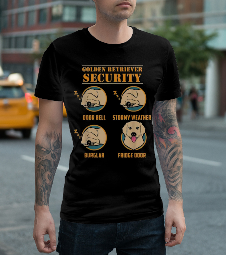 Golden Retriever Security Door Bell Stormy Weather Burglar Fridge Door T-Shirt
