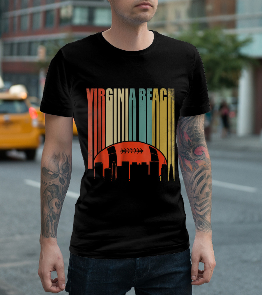Virginia Beach Rugby Football Vintage Retro Skyline T-Shirt