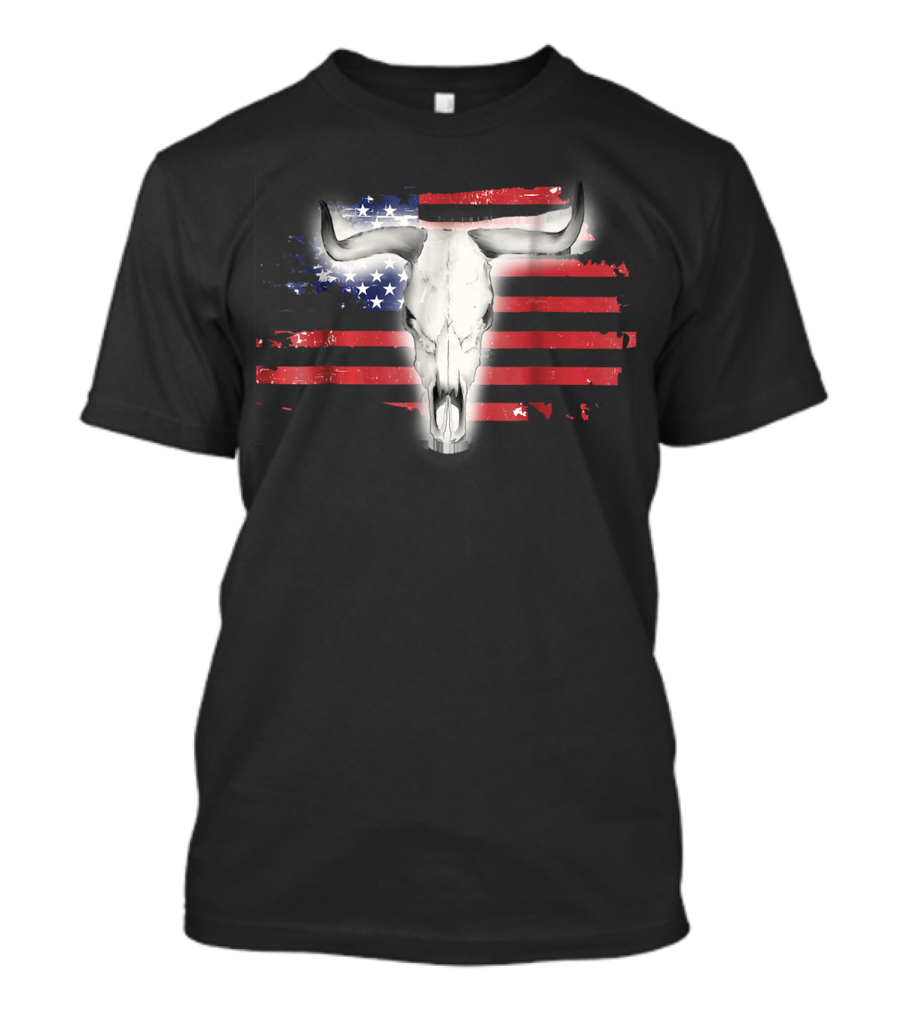 Patriotic Flag Western Style Bull Skull USA T-Shirt