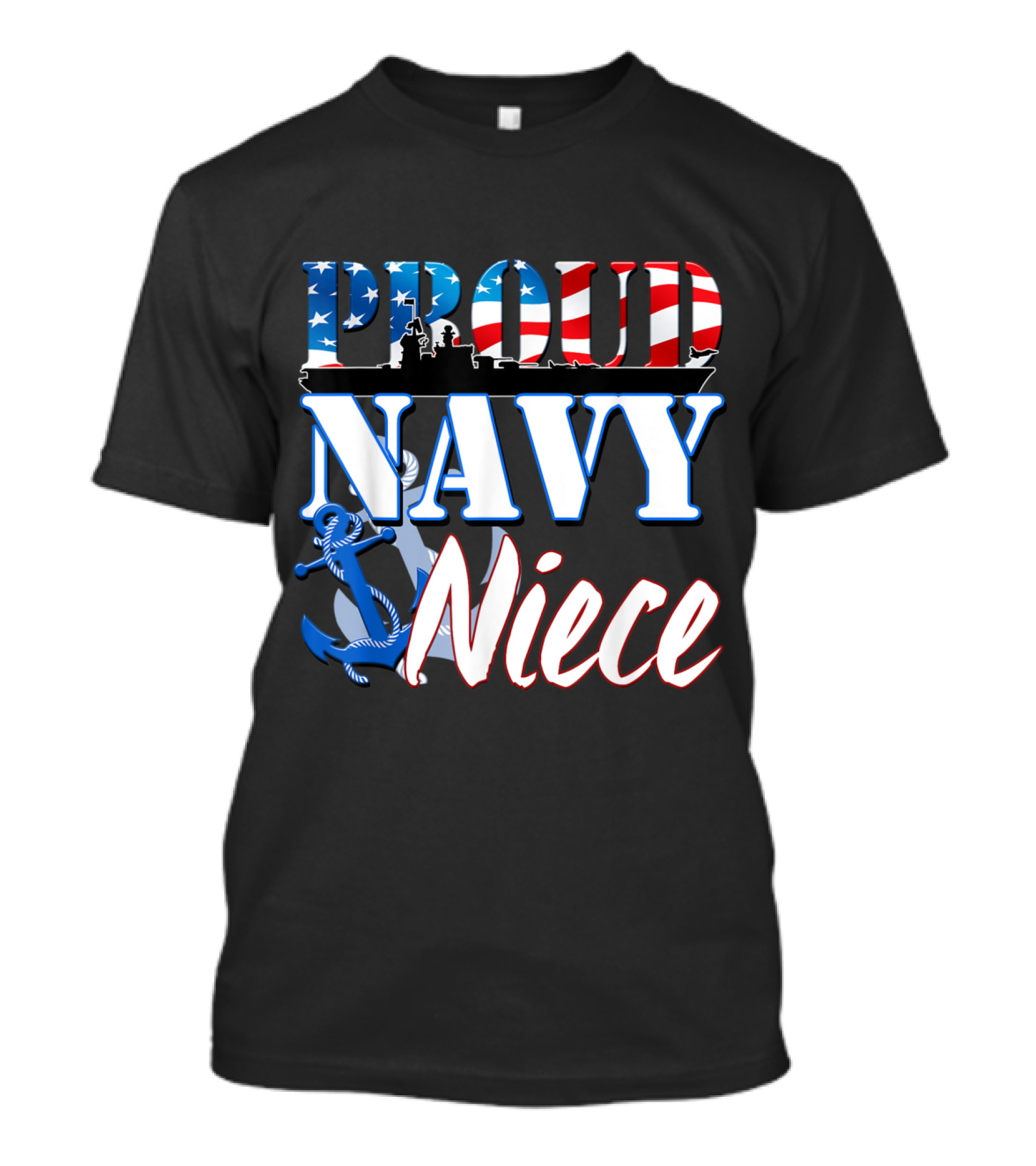 Proud Navy Niece USA Military American Flag Anchor T-Shirt