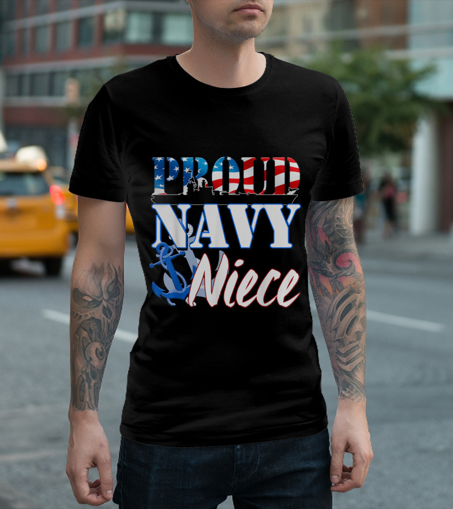 Proud Navy Niece USA Military American Flag Anchor T-Shirt