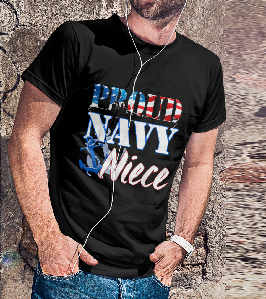 Proud Navy Niece USA Military American Flag Anchor T-Shirt