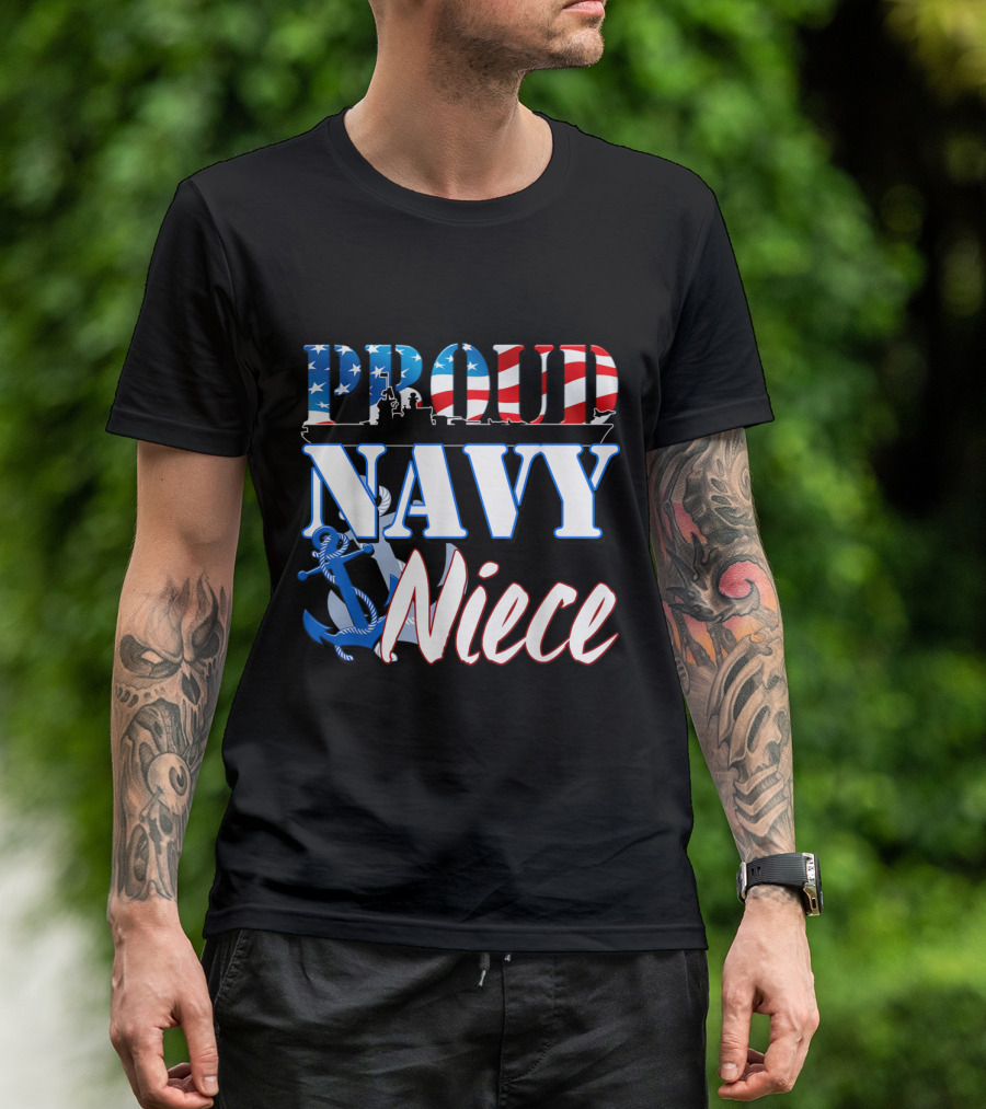 Proud Navy Niece USA Military American Flag Anchor T-Shirt