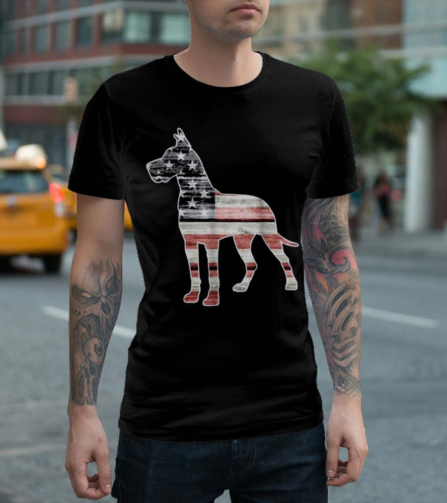 Great Dane Dog with American Flag T-Shirt