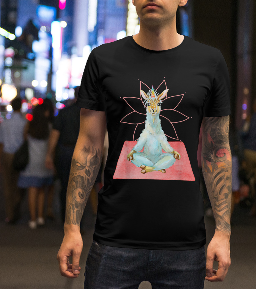 Yoga Zen Spiritual Llama Unicorn Relaxation Lotus T-Shirt