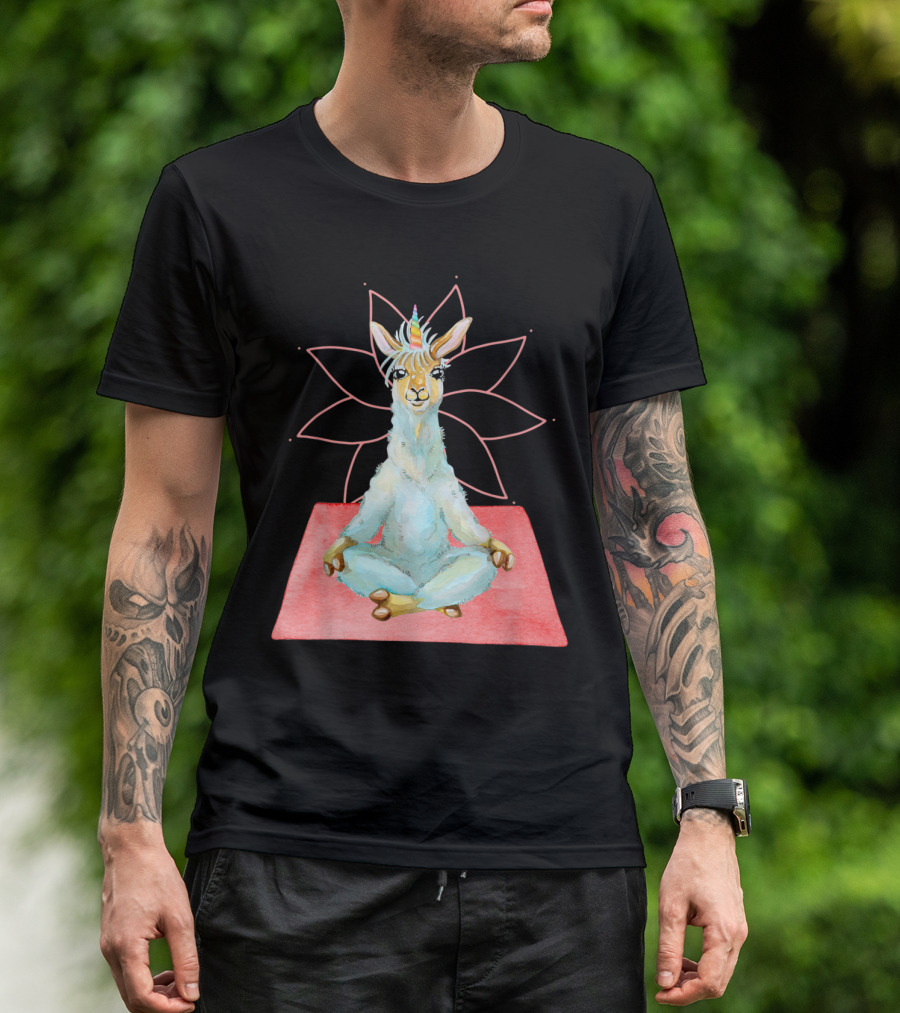 Yoga Zen Spiritual Llama Unicorn Relaxation Lotus T-Shirt