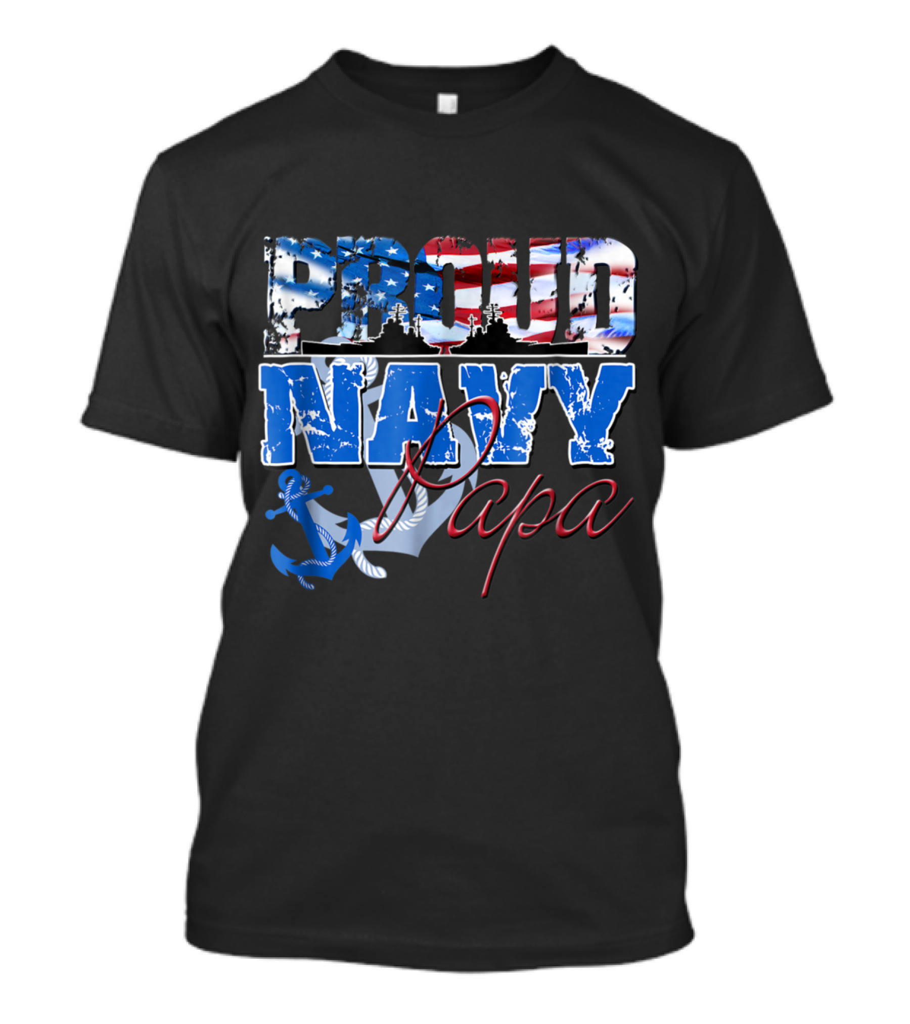 Proud Navy Papa Patriotic Flag Anchor USA T-Shirt