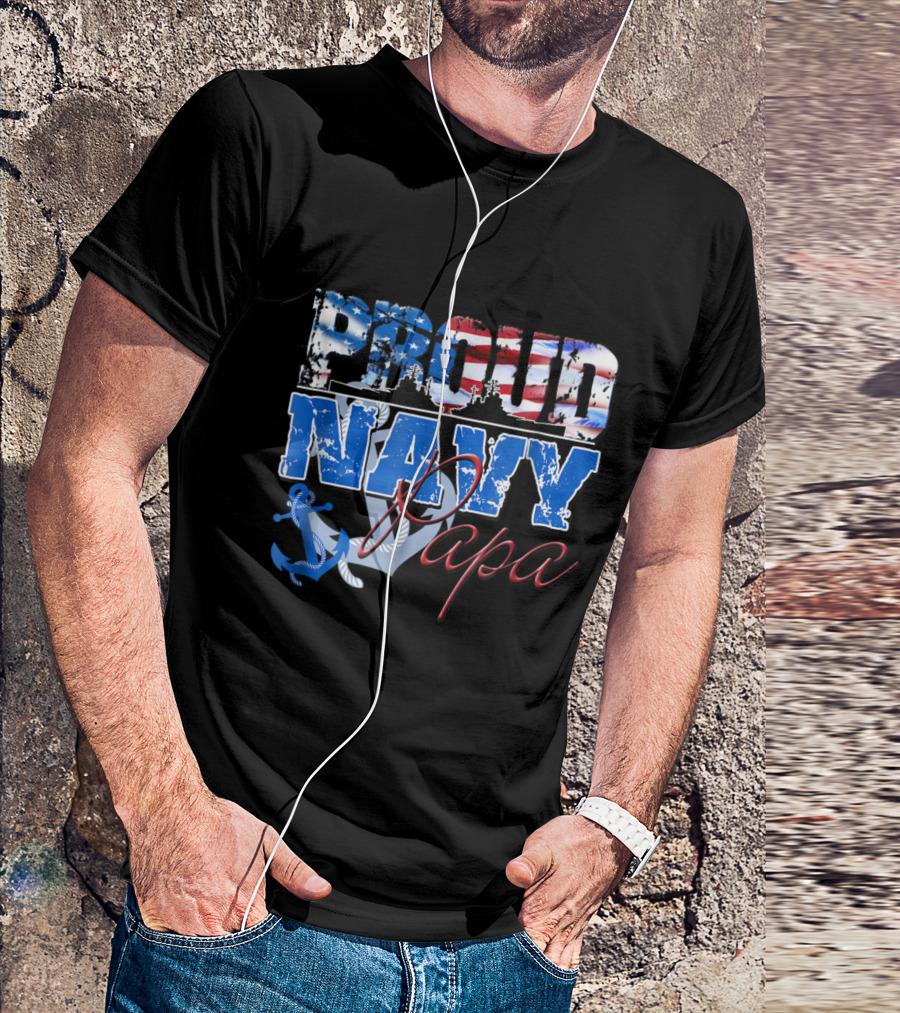 Proud Navy Papa Patriotic Flag Anchor USA T-Shirt