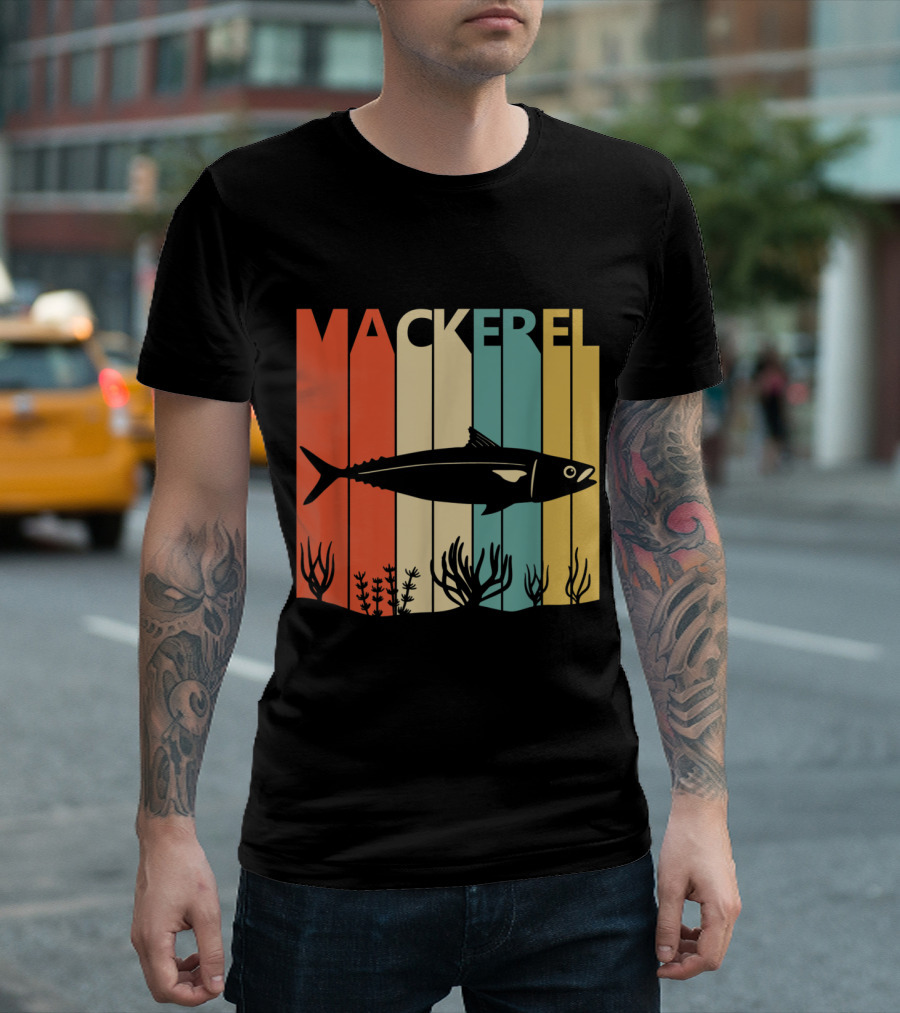 Vintage Mackerel Bold Stripes Retro Sea Life T-Shirt