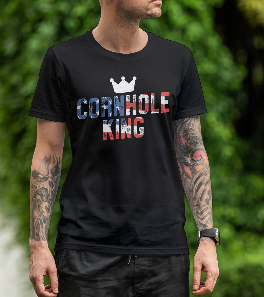 Cornhole King American Flag Crown T-Shirt