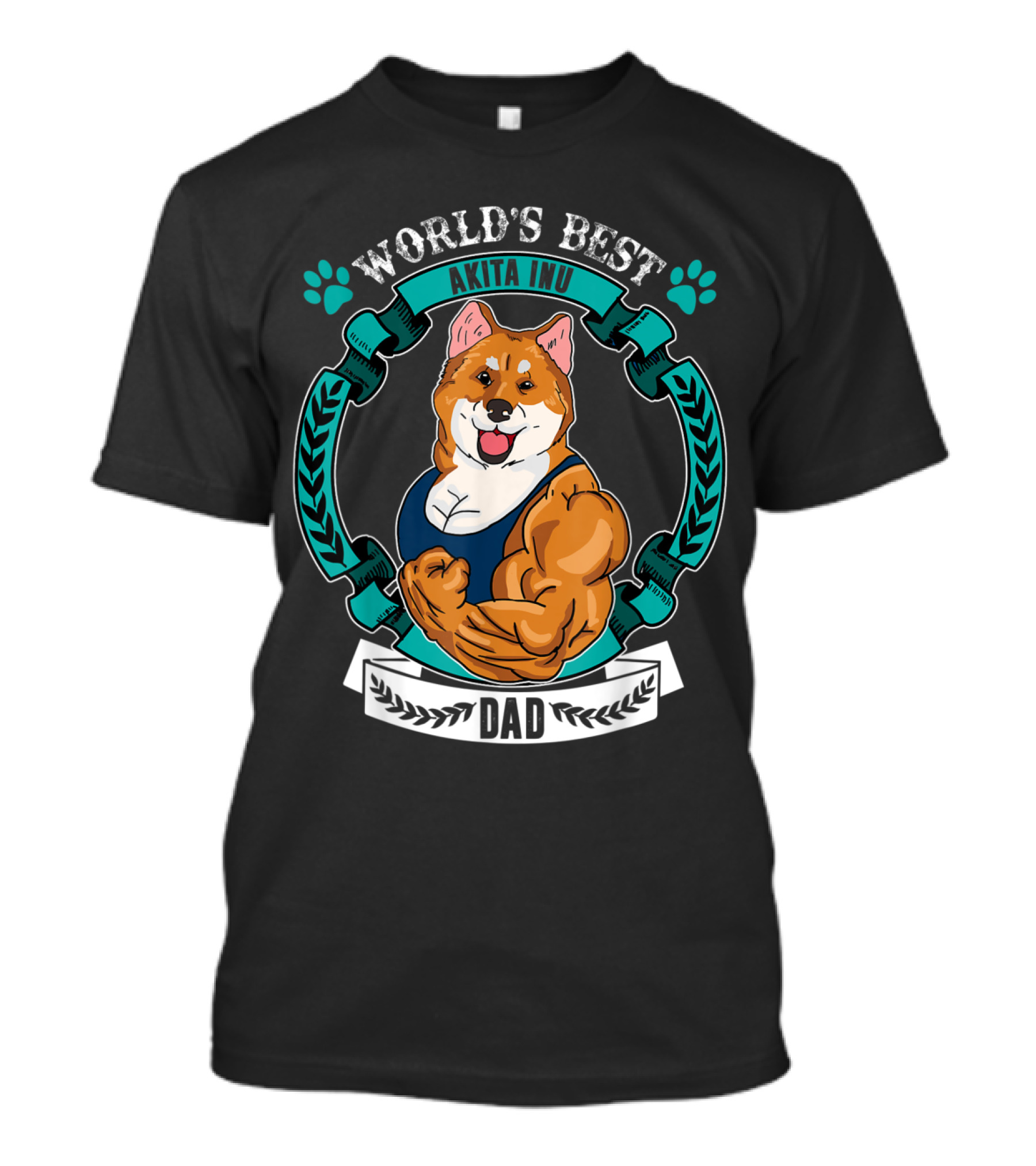 World's Best Akita Inu Dad Muscle Dog Pawprints T-Shirt