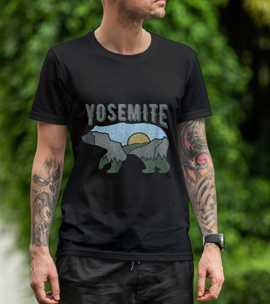 Yosemite National Park Bear With Sun And Mountains T-Shirt