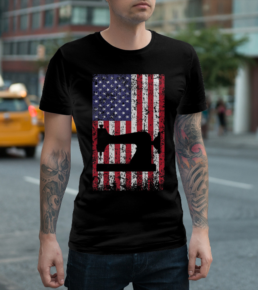 American Flag Sewing Machine T-Shirt