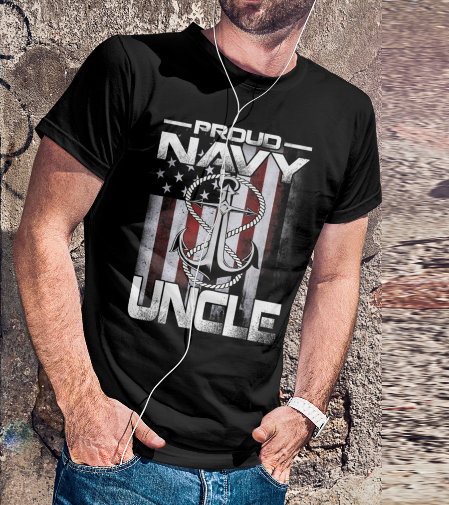 Proud Navy Uncle American Flag Anchor Patriotic Sailor T-Shirt