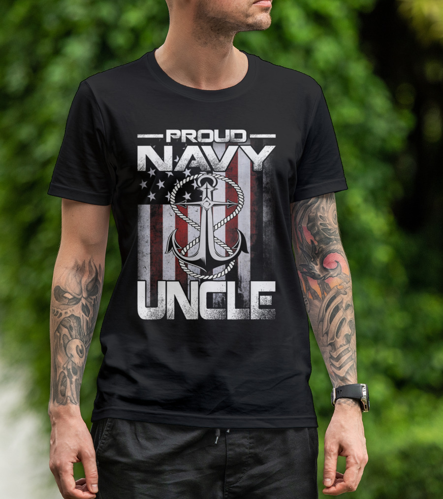 Proud Navy Uncle American Flag Anchor Patriotic Sailor T-Shirt