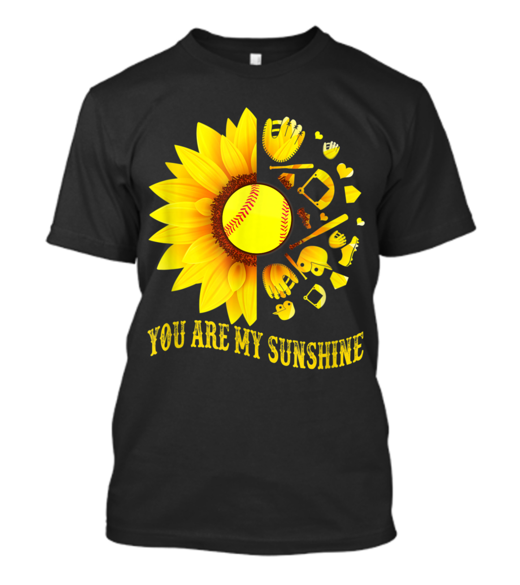 You Are My Sunshine Baseball Softball Fan Sunflower Glove Bat Heart Elements T-Shirt