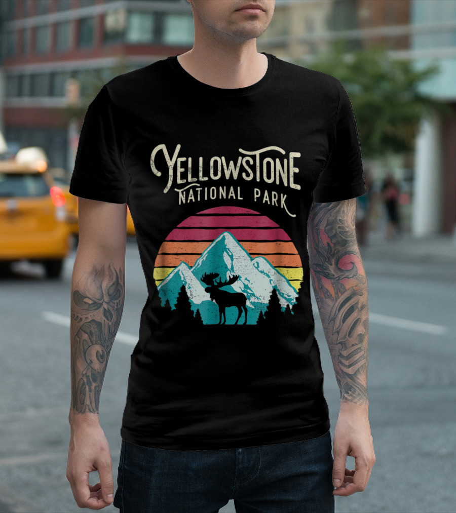 Yellowstone National Park Vintage Mountain Moose Nation Retro T-Shirt