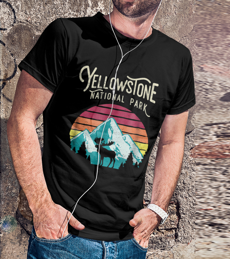 Yellowstone National Park Vintage Mountain Moose Nation Retro T-Shirt