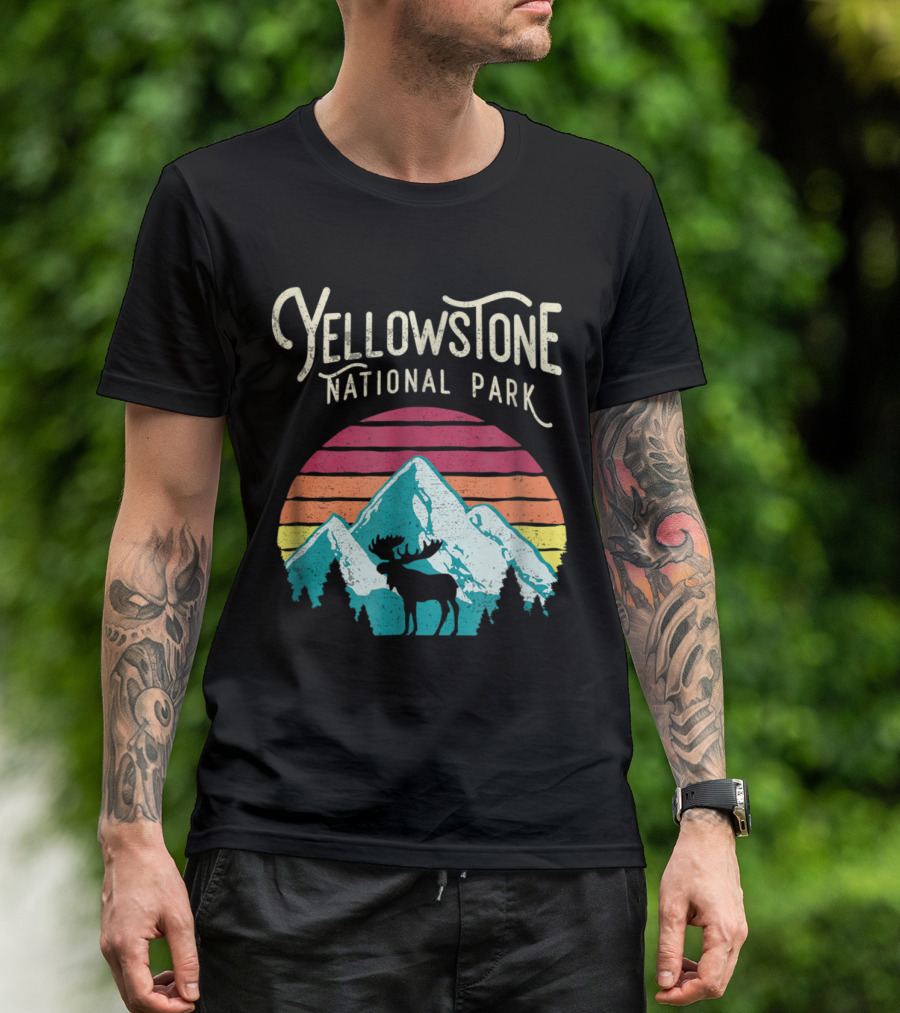 Yellowstone National Park Vintage Mountain Moose Nation Retro T-Shirt