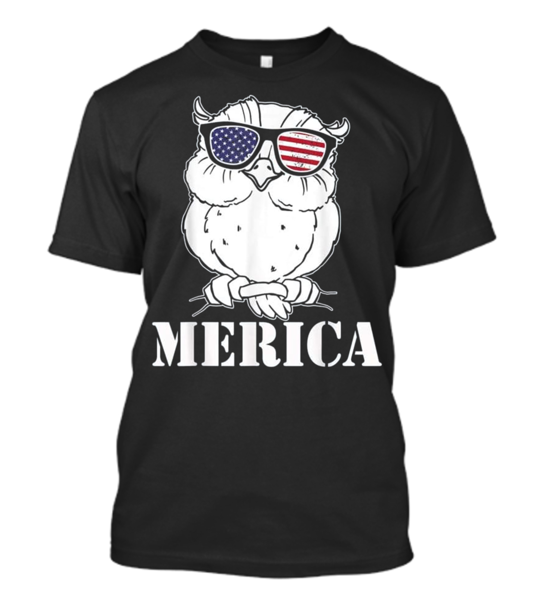Patriotic Merica Owl With American Flag Sunglasses 4th Of July T-Shirt