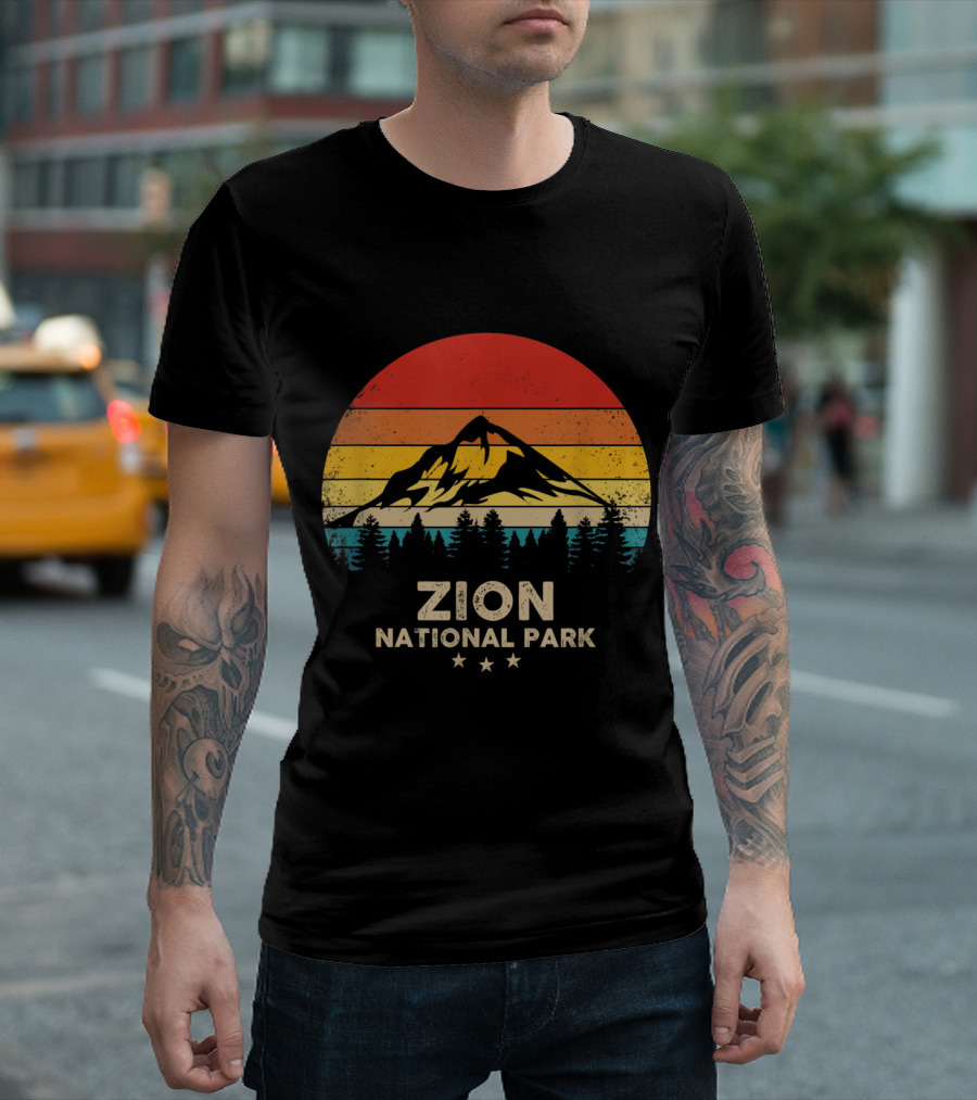 Zion National Park Retro Sunset Mountain Landscape T-Shirt