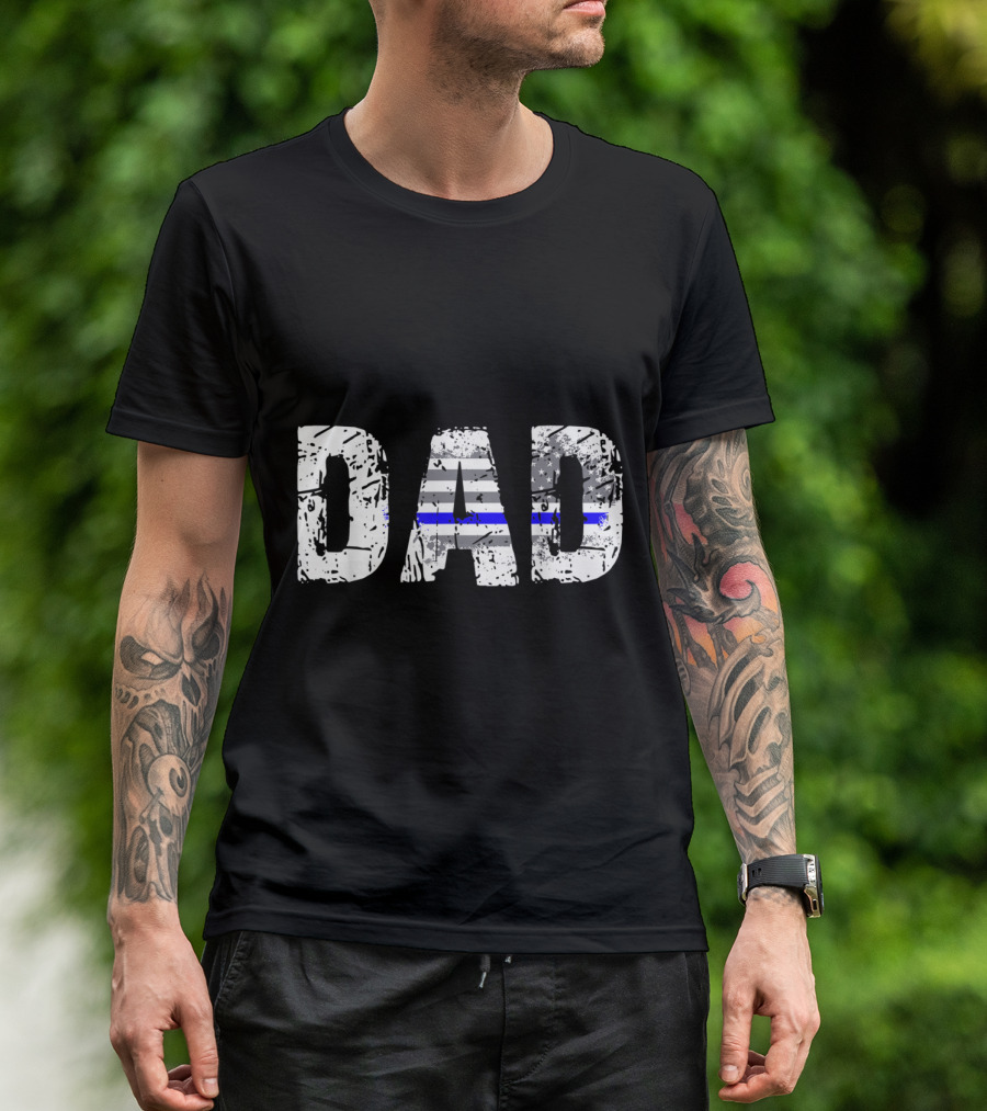 Thin Blue Line Dad Police Flag T-Shirt