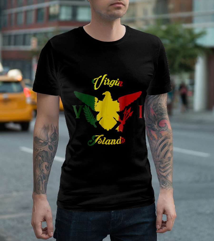 Virgin Islands Rasta Eagle Symbol V I Gold Green Red T-Shirt
