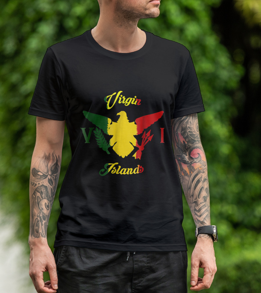 Virgin Islands Rasta Eagle Symbol V I Gold Green Red T-Shirt