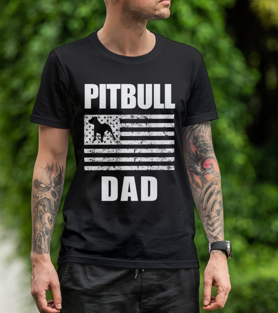 Pitbull Dad American Flag Dog Fathers T-Shirt