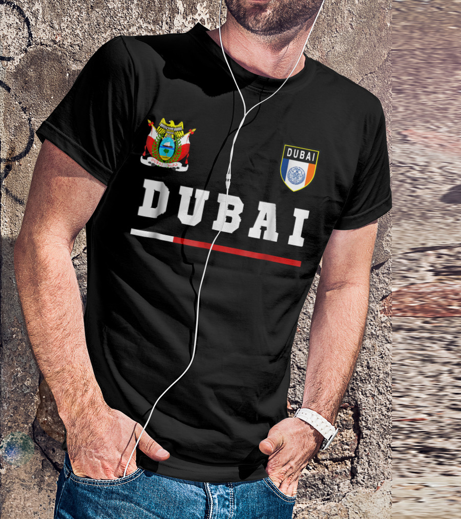 Dubai UAE Coat Of Arms Text Flag Emblem Football Soccer Jersey T-Shirt