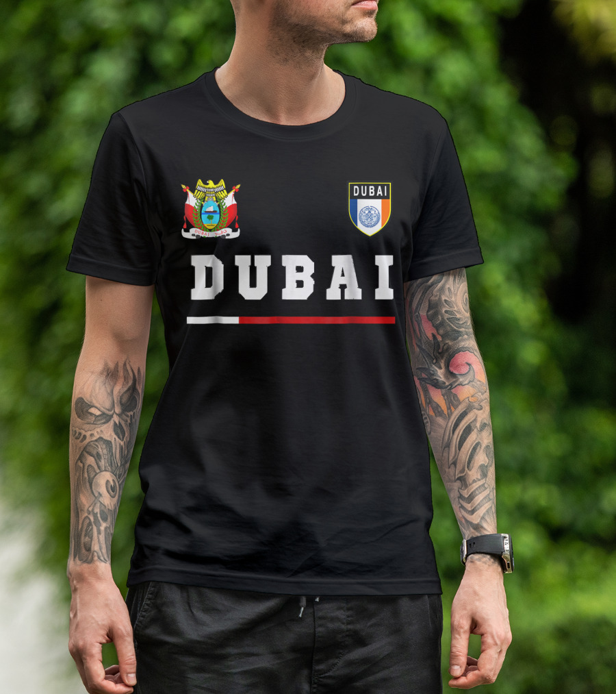 Dubai UAE Coat Of Arms Text Flag Emblem Football Soccer Jersey T-Shirt