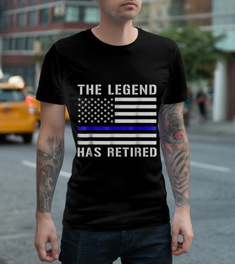 Thin Blue Line The Legend Has Retired American Flag T-Shirt