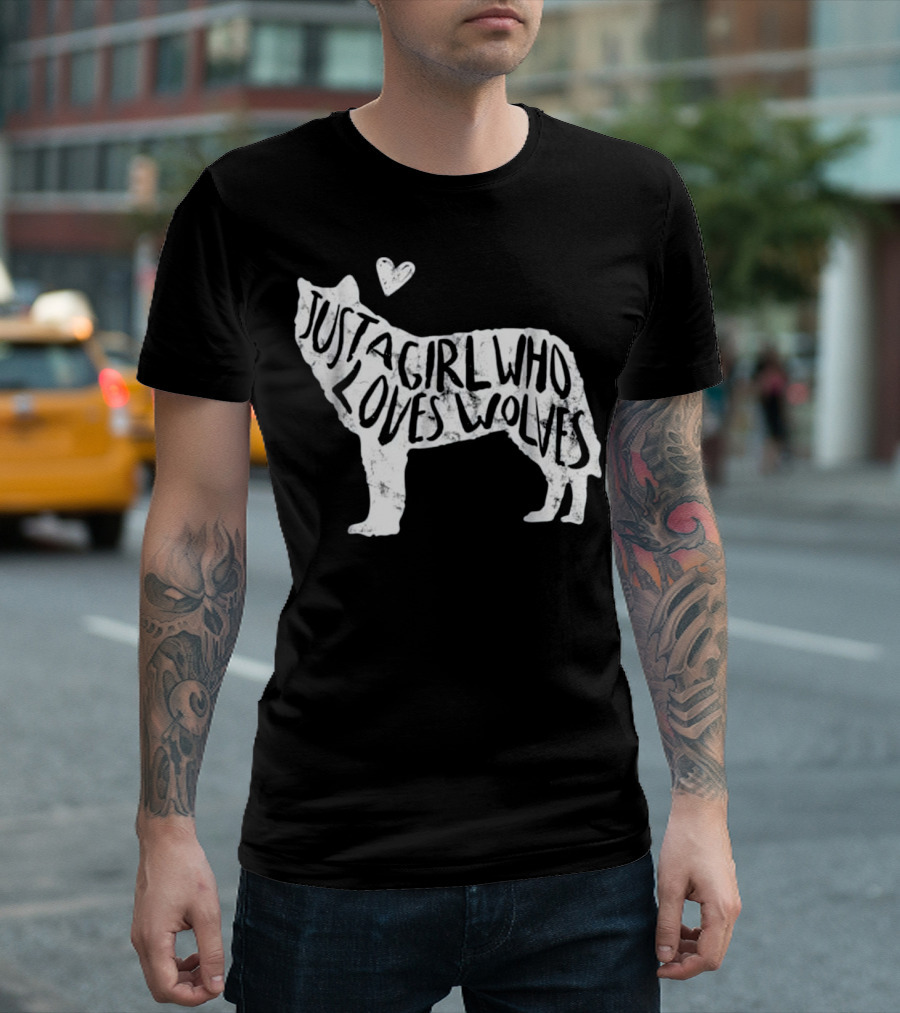 Just A Girl Who Loves Wolves Wolf Silhouette With Heart T-Shirt