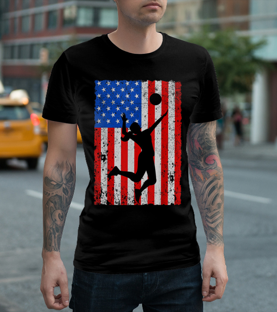 Volleyball Patriotic American Flag Merica Player T-Shirt