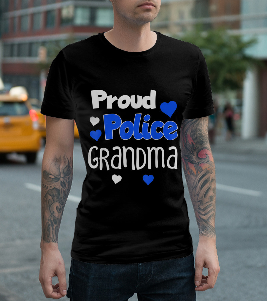 Proud Police Grandma Police Officer Blue Hearts T-Shirt