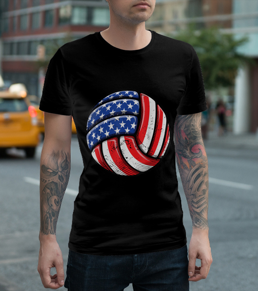 American Flag Stars and Stripes Volleyball Ball 4th of July T-Shirt