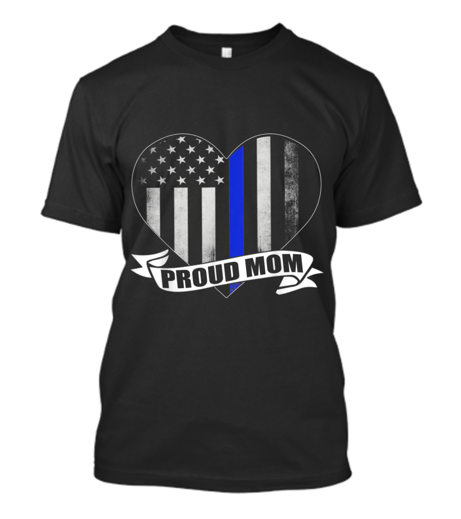 Proud Police Mom Heart Flag Thin Blue Line T-Shirt