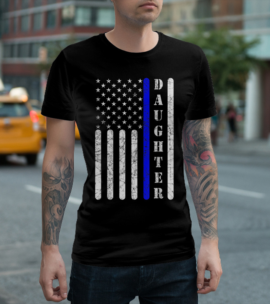 Thin Blue Line Daughter American Flag Police Support T-Shirt