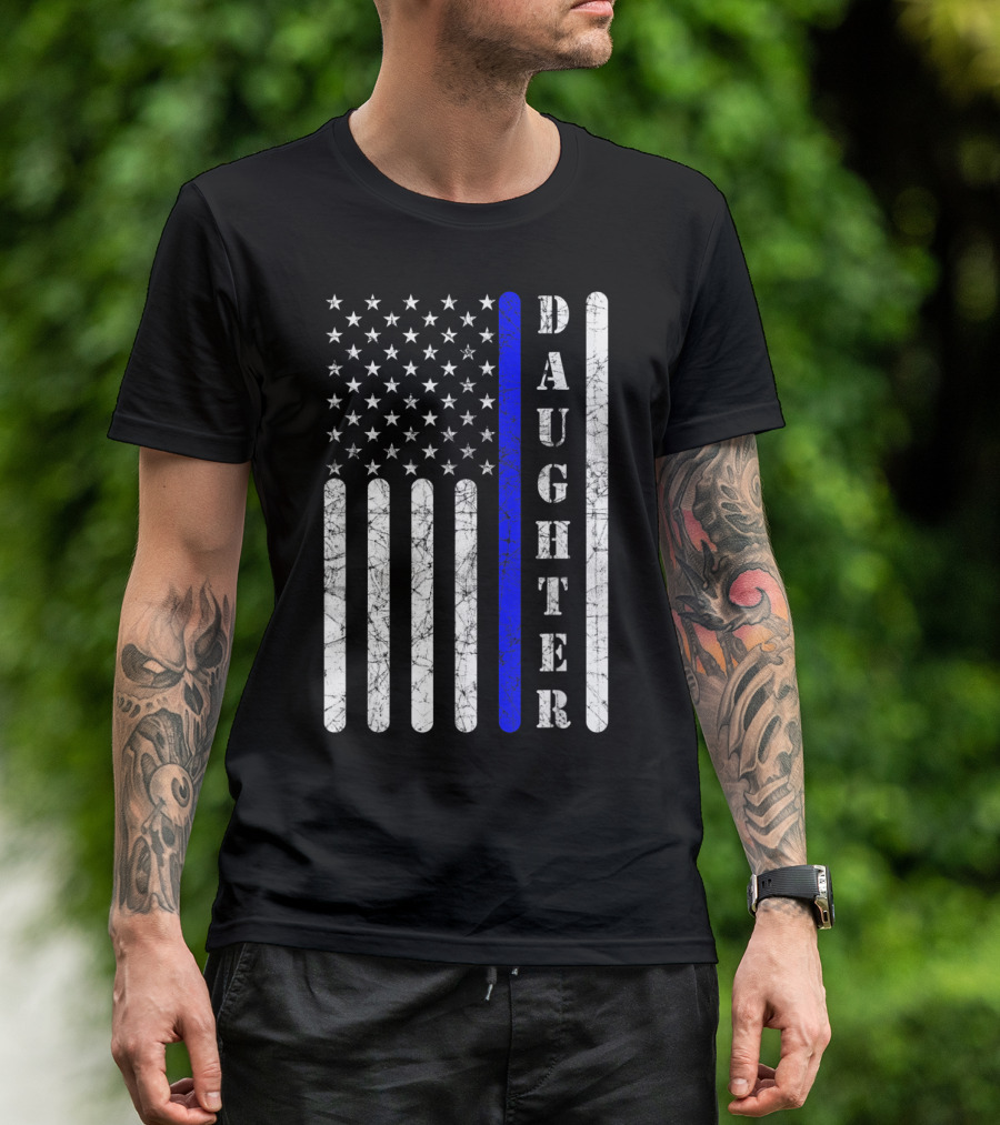 Thin Blue Line Daughter American Flag Police Support T-Shirt