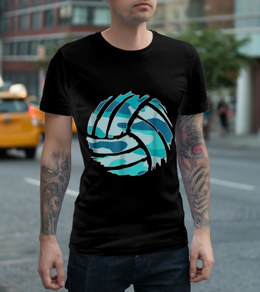 Volleyball Blue Camouflage Pattern Icon T-Shirt