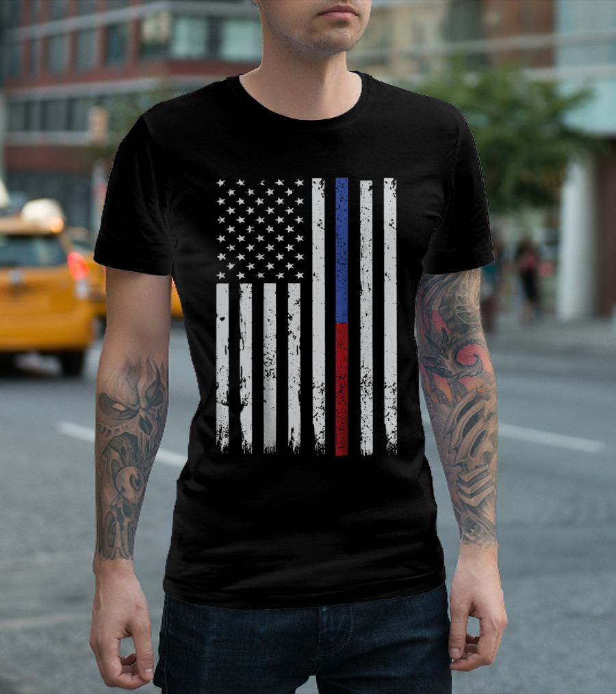 Thin BlueRed Line American Flag Police and Firefighter T-Shirt