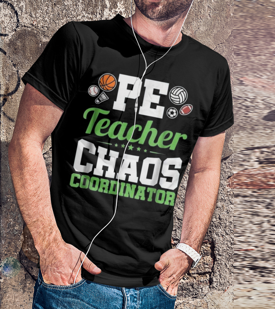 PE Teacher Chaos Coordinator Sports Balls Icons T-Shirt