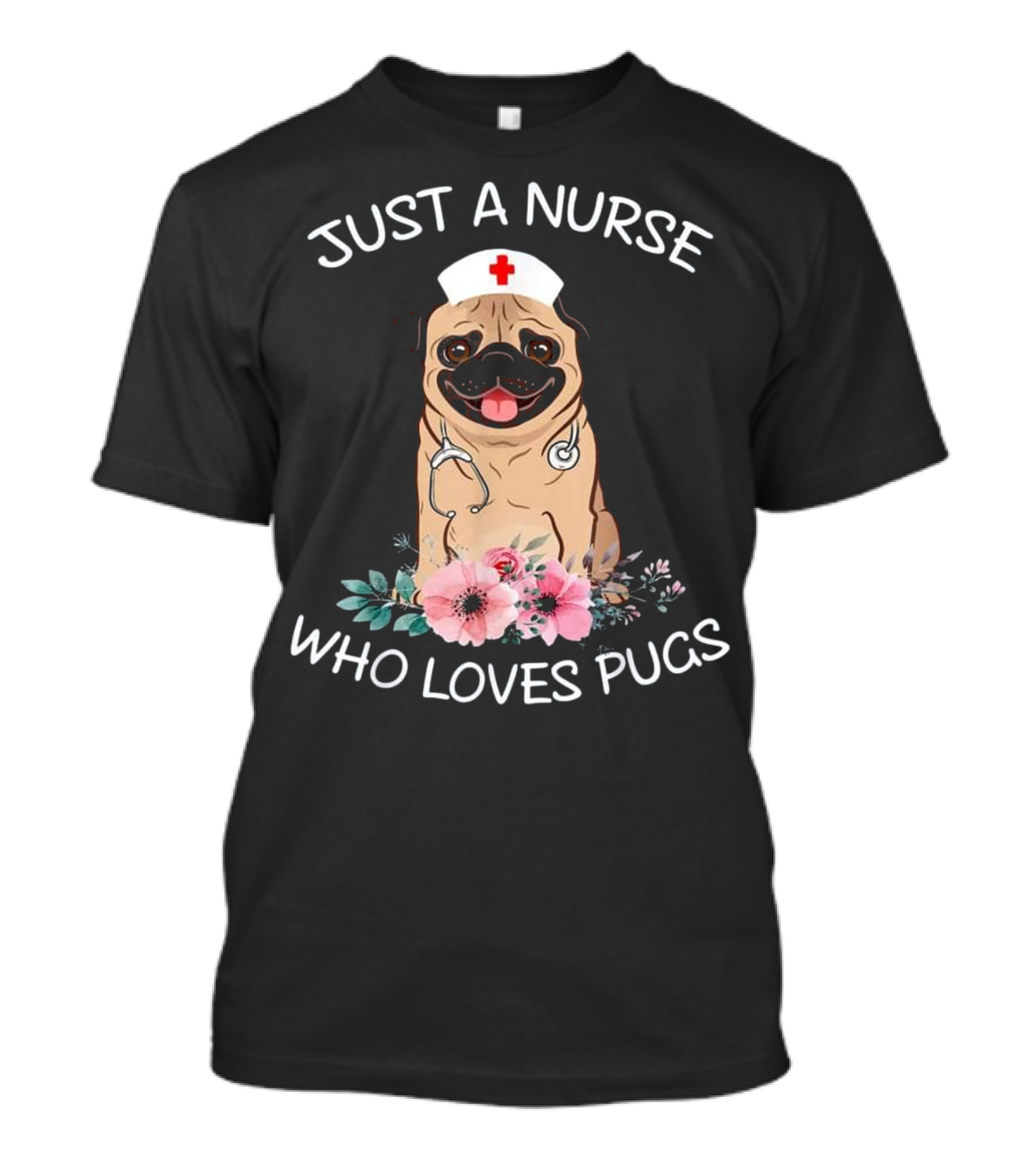 Nurse Love For Pugs With Floral Accents T-Shirt