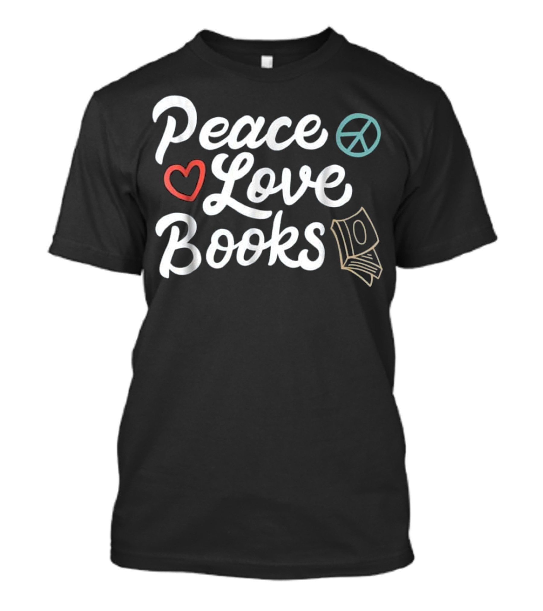 Peace Love Books Geeky Cute Reading Peace Sign Heart Stack T-Shirt