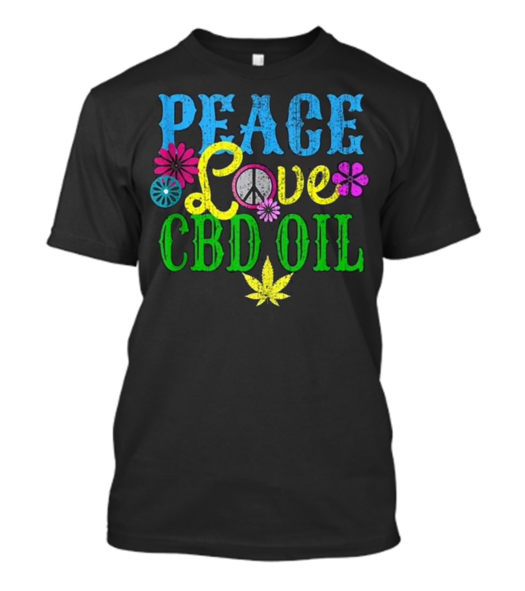 Peace Love CBD Oil Hemp Cannabis Medica Floral Symbols T-Shirt