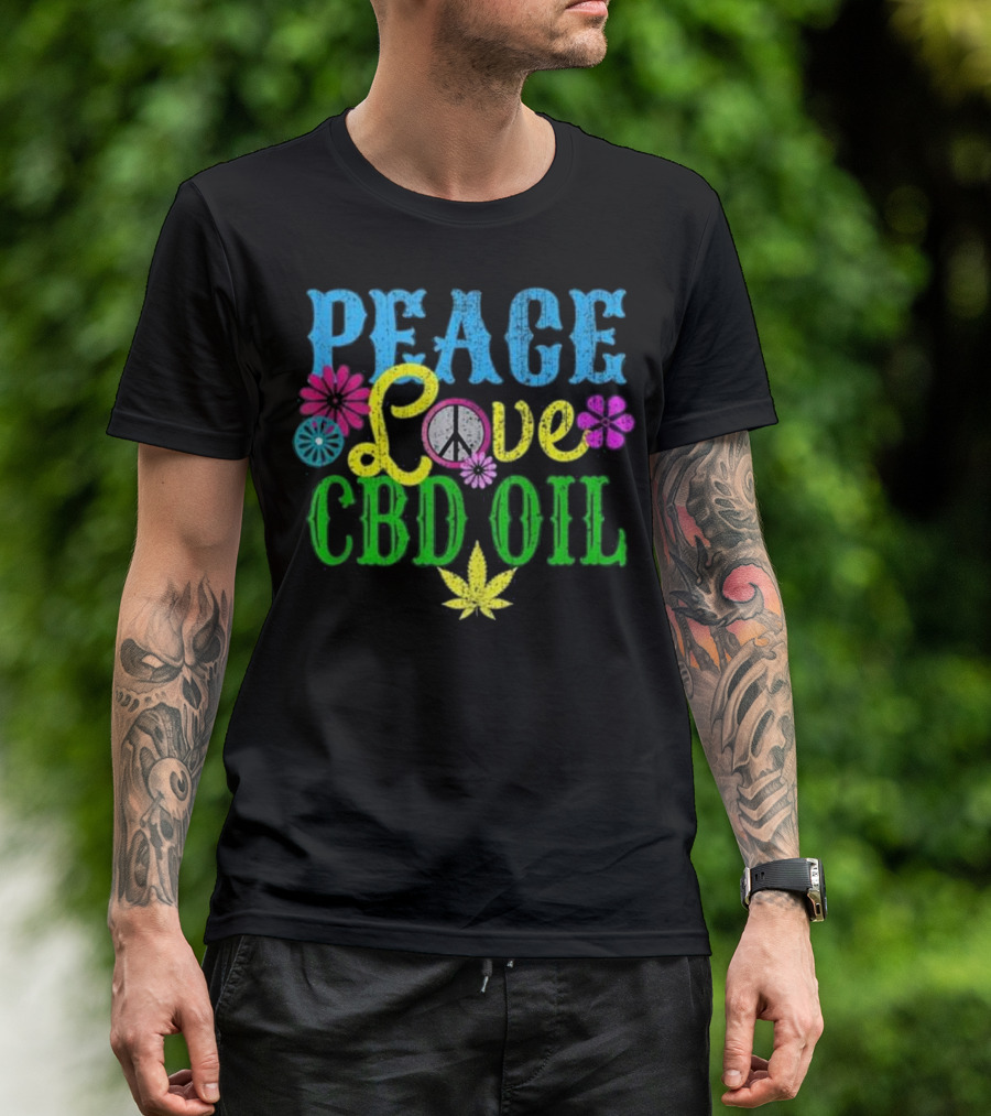 Peace Love CBD Oil Hemp Cannabis Medica Floral Symbols T-Shirt