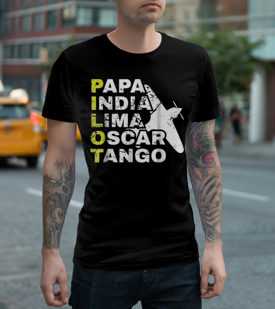 Papa India Lima Oscar Tango Airplane Pilot Flying Aircraft T-Shirt