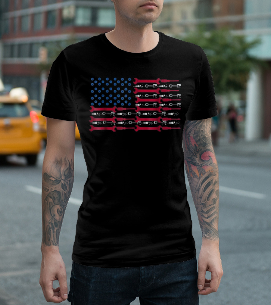 Mechanic USA Flag Wrench Gear T-Shirt