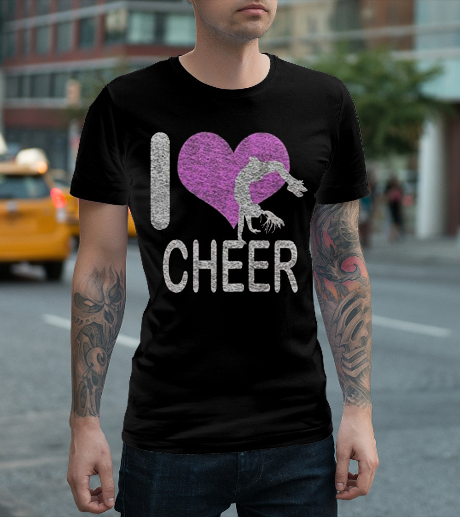 I Love Cheer Distressed Heart Cheerleading Flip T-Shirt