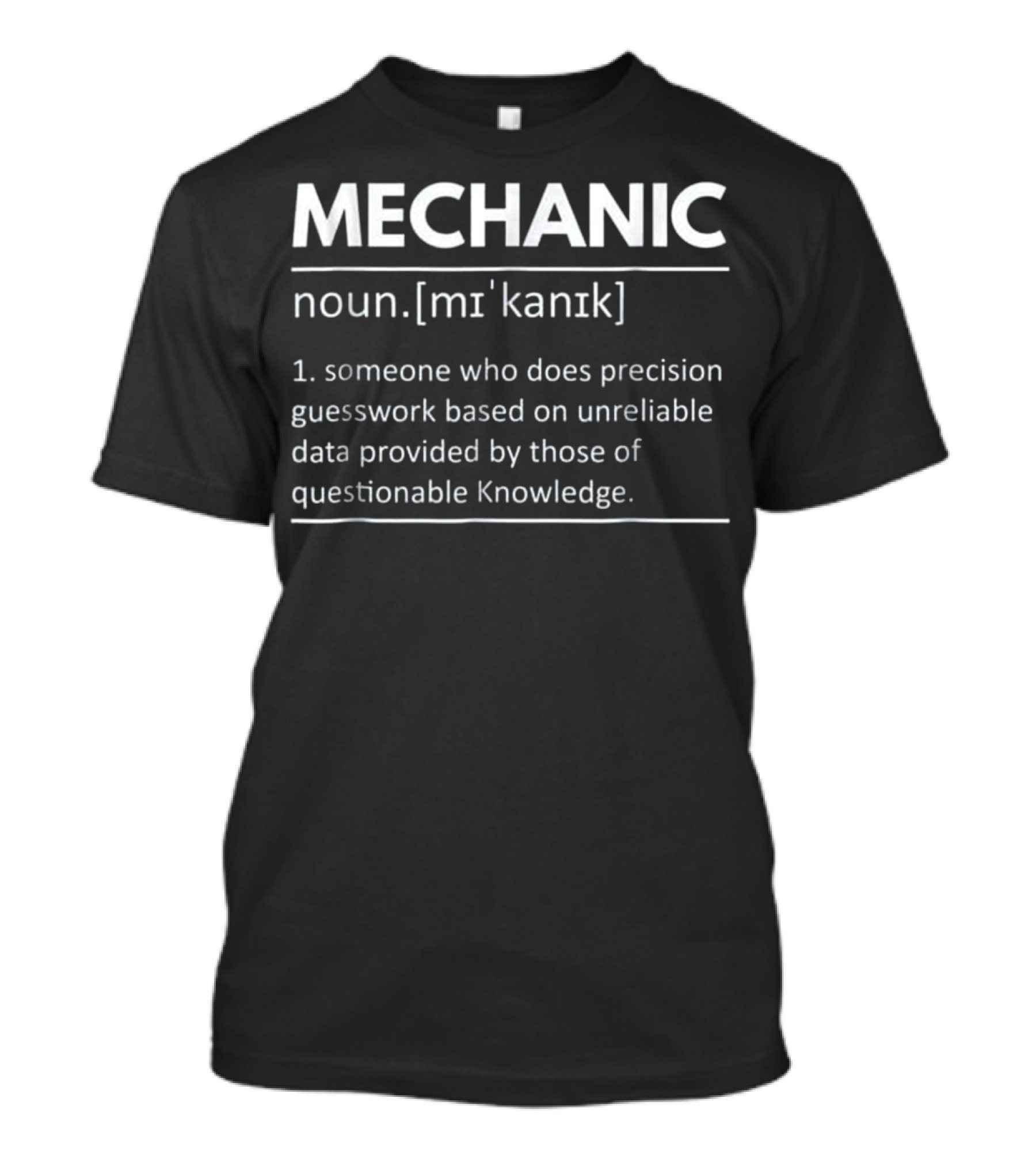 MECHANIC Noun Definition Someone Precision Guesswork Unreliable Data Questionable Knowledge T-Shirt